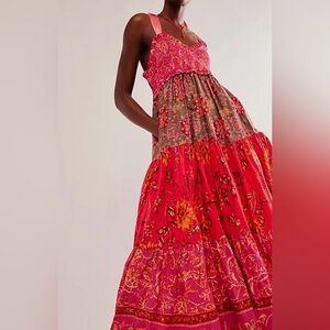 Amazon Women's Pink and Red Floral Maxi Dress